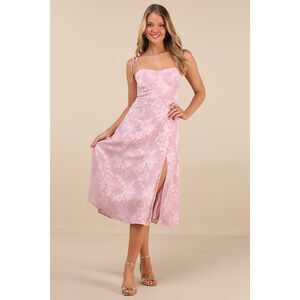Lulus Loveliest Looks Blush Pink Floral Jacquard Tie-strap Midi Dress - Size S